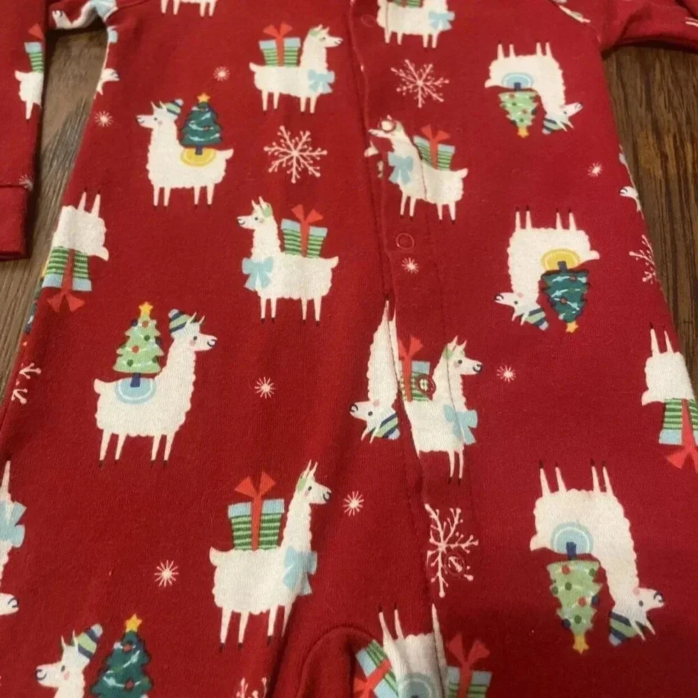 6-9 Months Wonder Shop Red Footed Christmas Llama Pajamas, Unisex